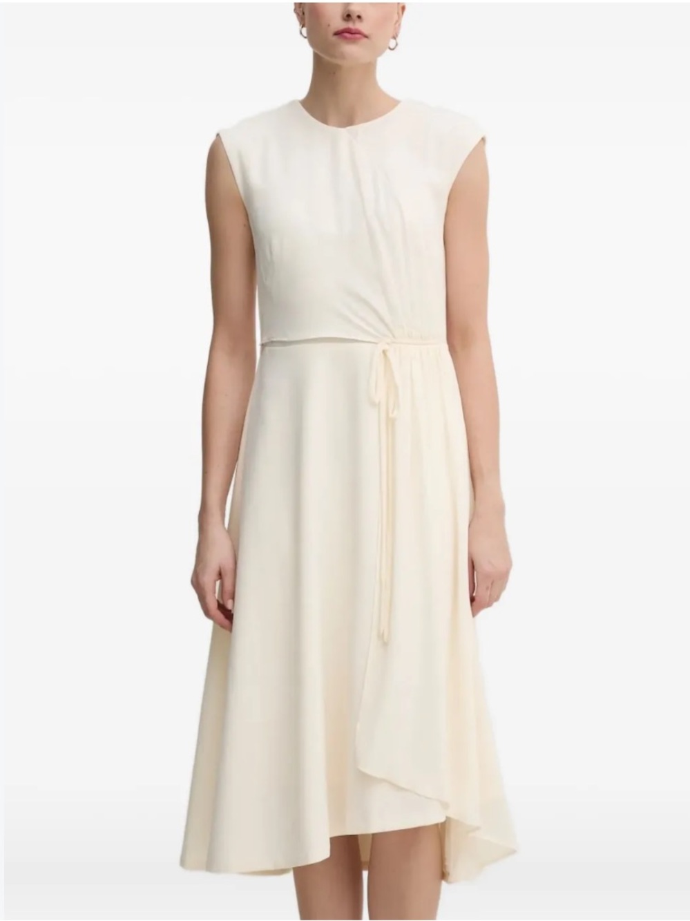 DKNY Cream Cap-Sleeve Tie-Waist Asymmetrical Dress
